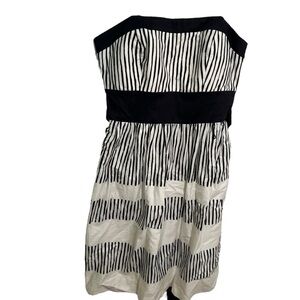 Max and Cleo Strapless Dress Eggshell Black Stripes 6